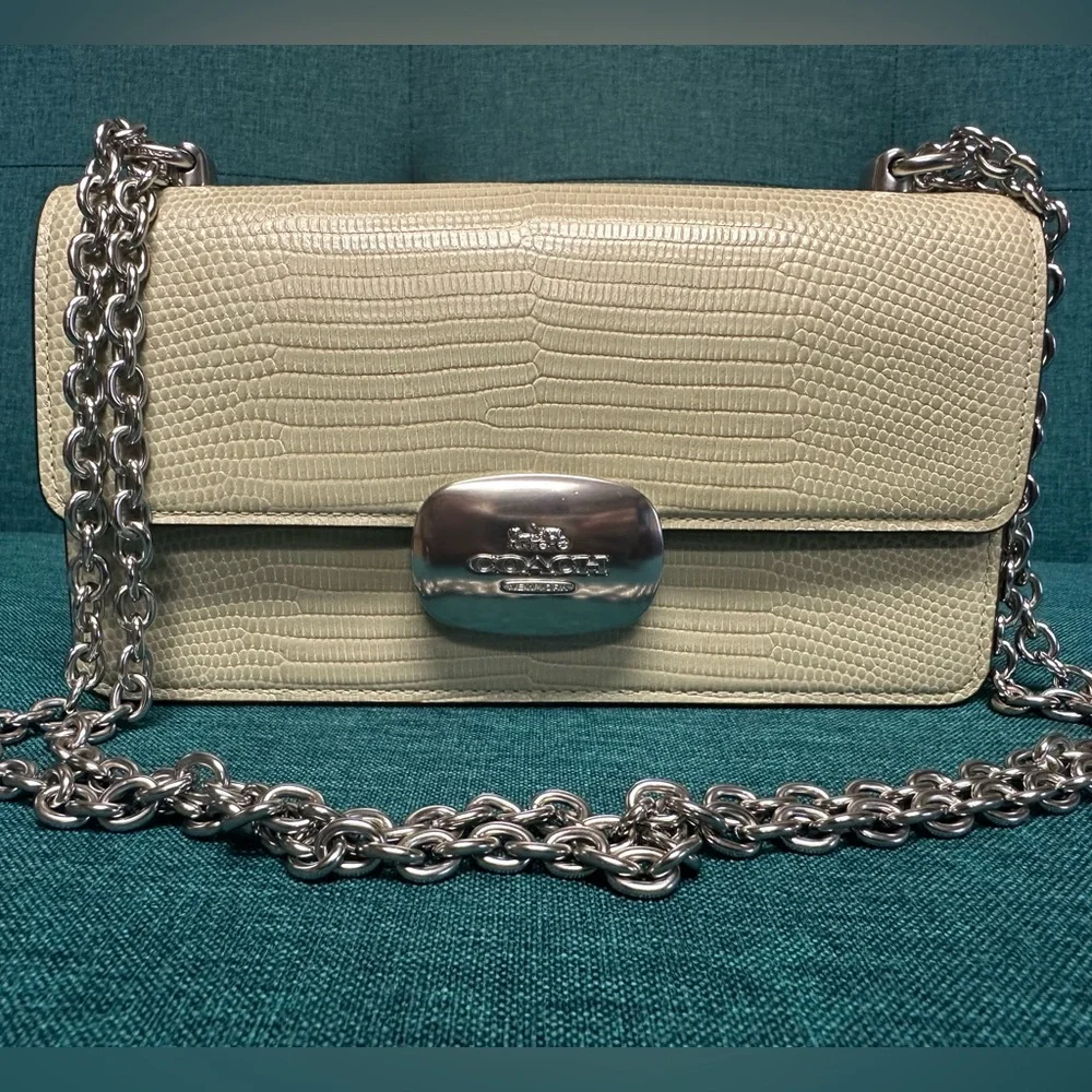 Coach Eliza Pale Green Lizard Embossed Shoulder and Crossbody CR106 SV/AG MINT! - Picture 1 of 15